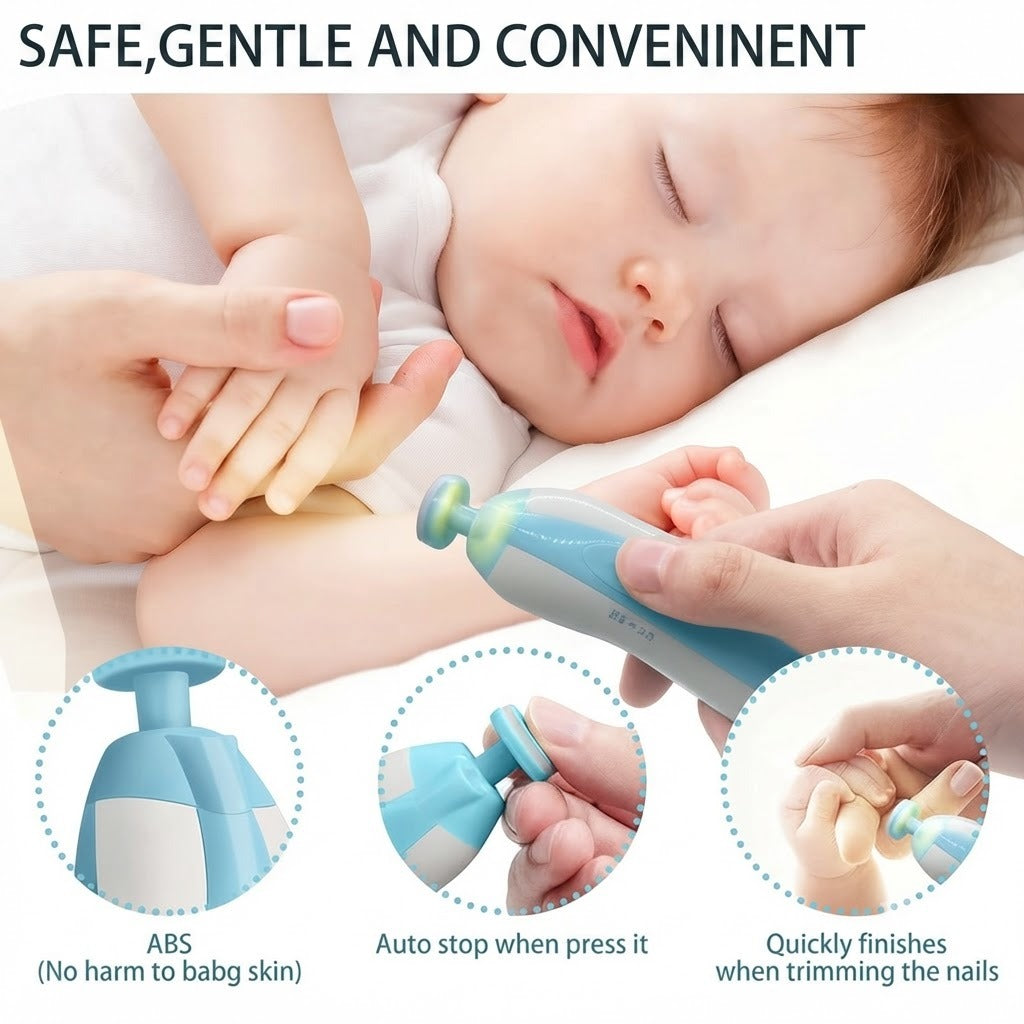 Baby Electric Nail Trimmer – Safe Newborn Nail File & Manicure Kit with 6 Grinding Heads