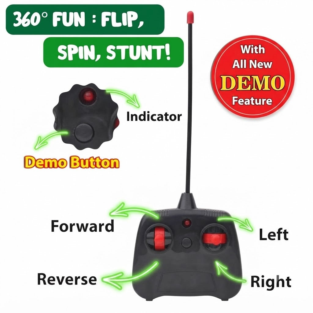 360° Rotating & Rolling RC Stunt Car – Rechargeable Remote Control Car with LED Lights & Dual Speed