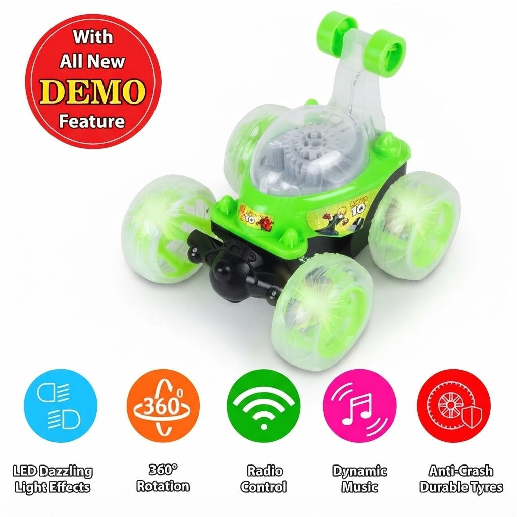 360° Rotating & Rolling RC Stunt Car – Rechargeable Remote Control Car with LED Lights & Dual Speed