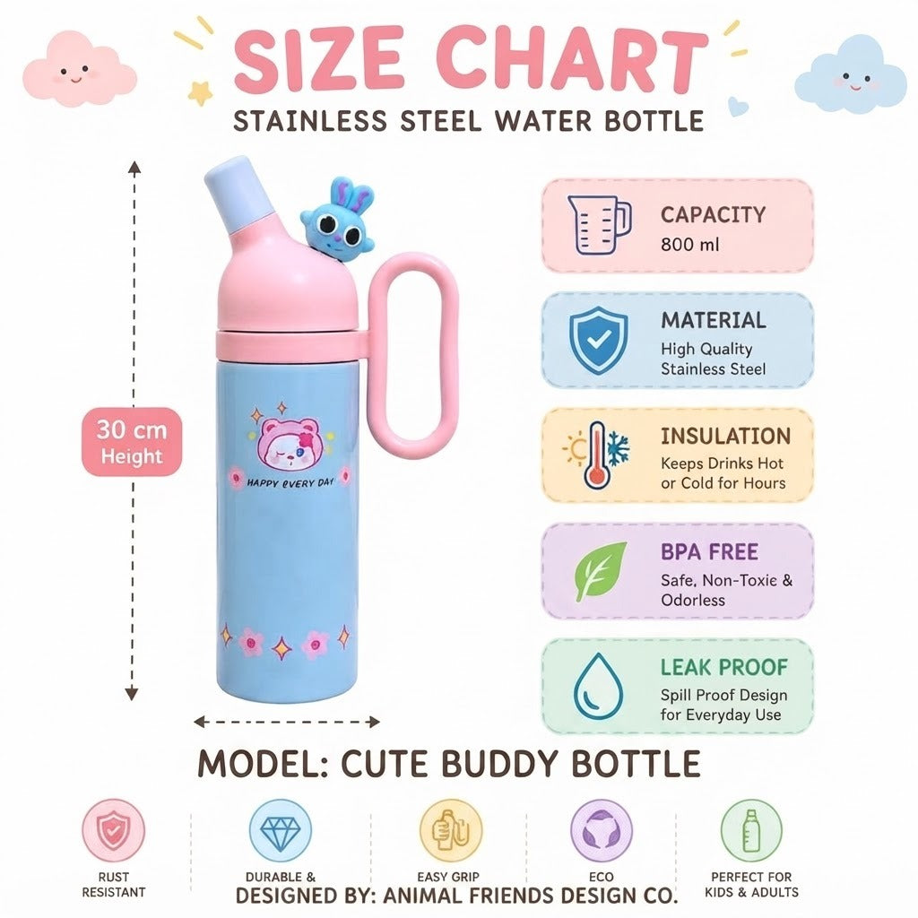 Bear Head Insulated Water Bottle