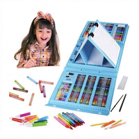208 Pieces Art Set for Kids – Drawing Kit with 108 Colouring Tools, Crayons, Oil Pastels & Watercolour Pencils in a 35 cm Portable Carry Case for Ages 6+ (Blue / Pink)