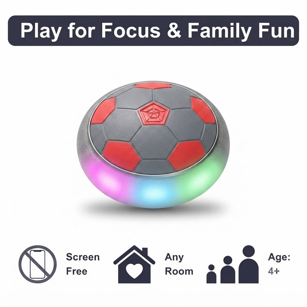 Hover Football for Kids – Rechargeable Air-Cushion Floating Soccer Ball with LED Lights & Foam Bumper