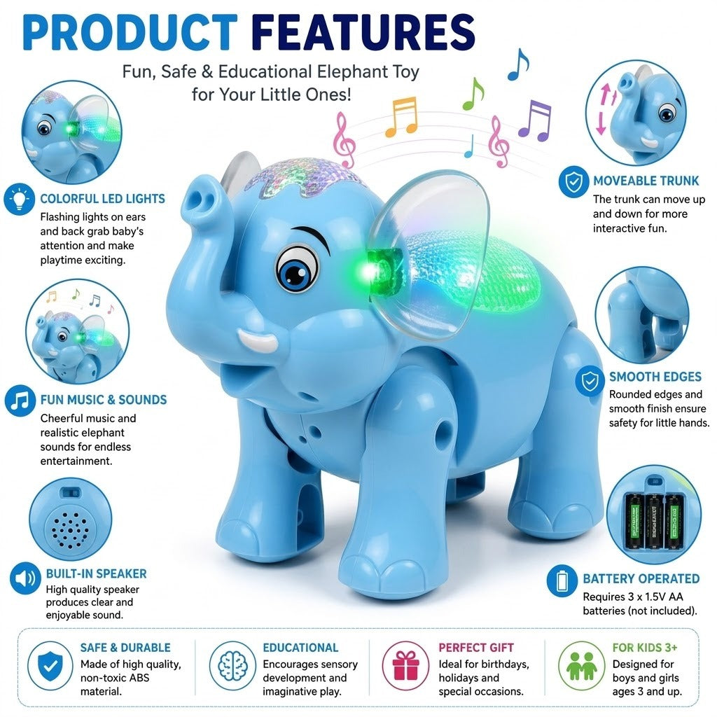 Musical Crawling Elephant Baby Toy