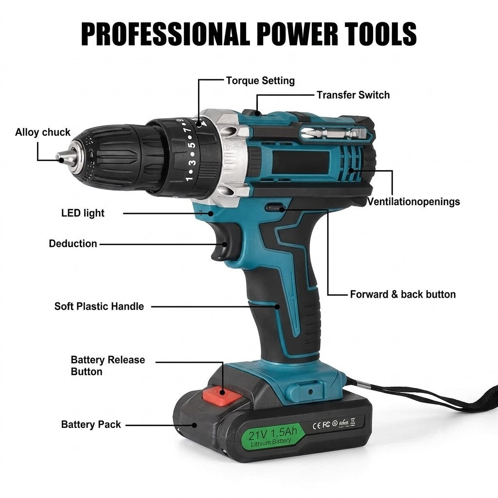 21V Cordless Drill & Screwdriver Set