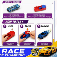Die-Cast Metal Sports Cars Set with Rapid Launcher – Pull-Back Racing Car Toys for Kids