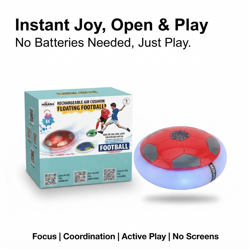Hover Football for Kids – Rechargeable Air-Cushion Floating Soccer Ball with LED Lights & Foam Bumper