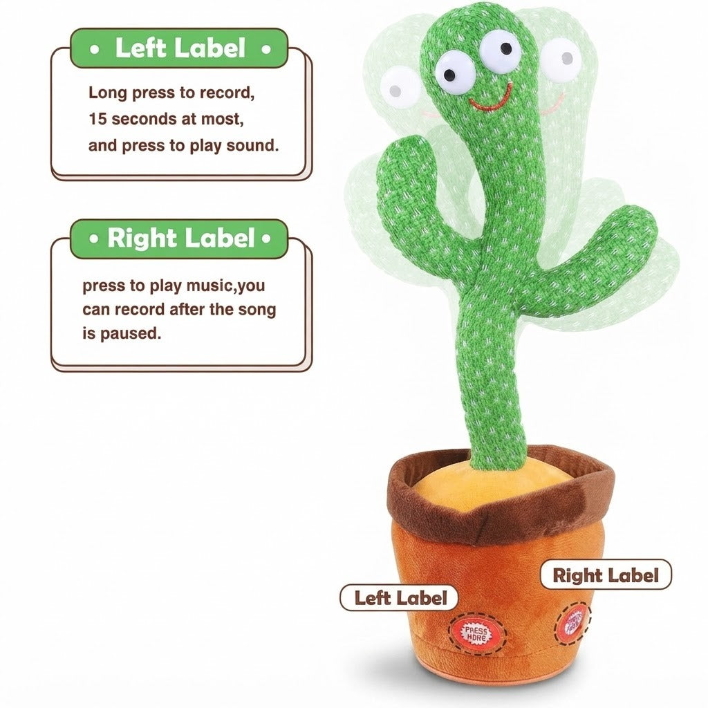 Dancing Talking Cactus Toy – Singing & Repeating Plush Cactus with 120 Songs for Kids