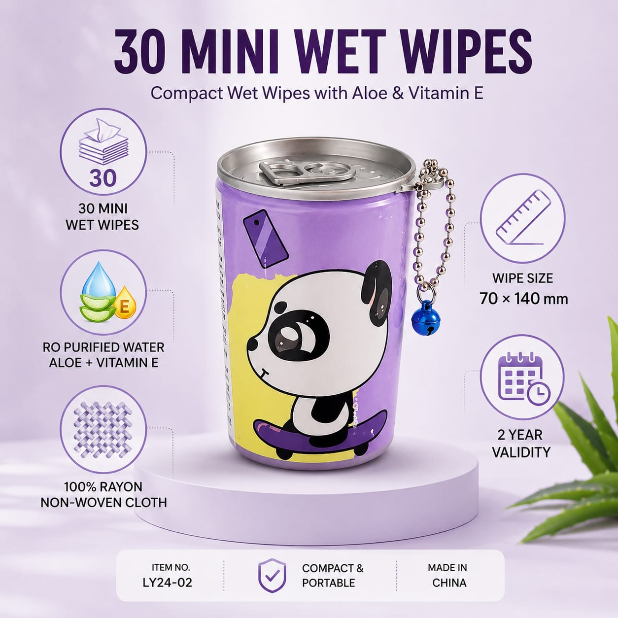 Pocket Wet Wipes – Panda Tissue Canister with 30 Unscented Face & Hand Wipes Each, Snap-Shut Sealing Lid & Single-Pull Dispensing (Set of 3) ,(Set of 5) & (Set of 10)