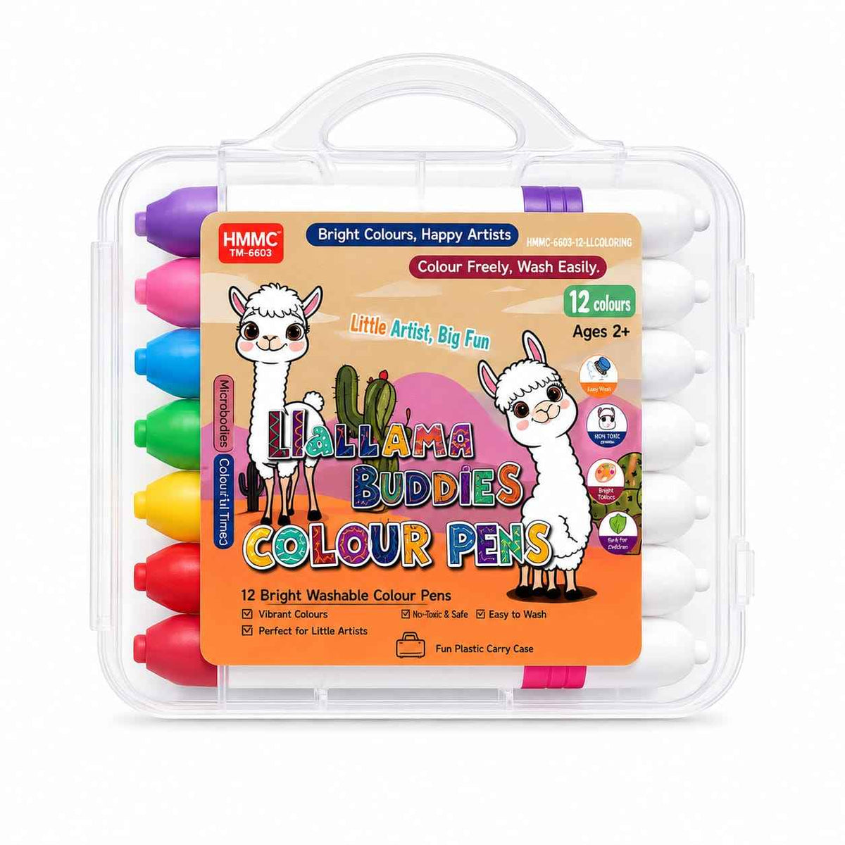 Llama Buddies Colours-12 Washable Sketch Pens – 12 Shade Fine Tip Water Colour Pen Set for Drawing, Colouring, Art & Craft Work for Kids 3+