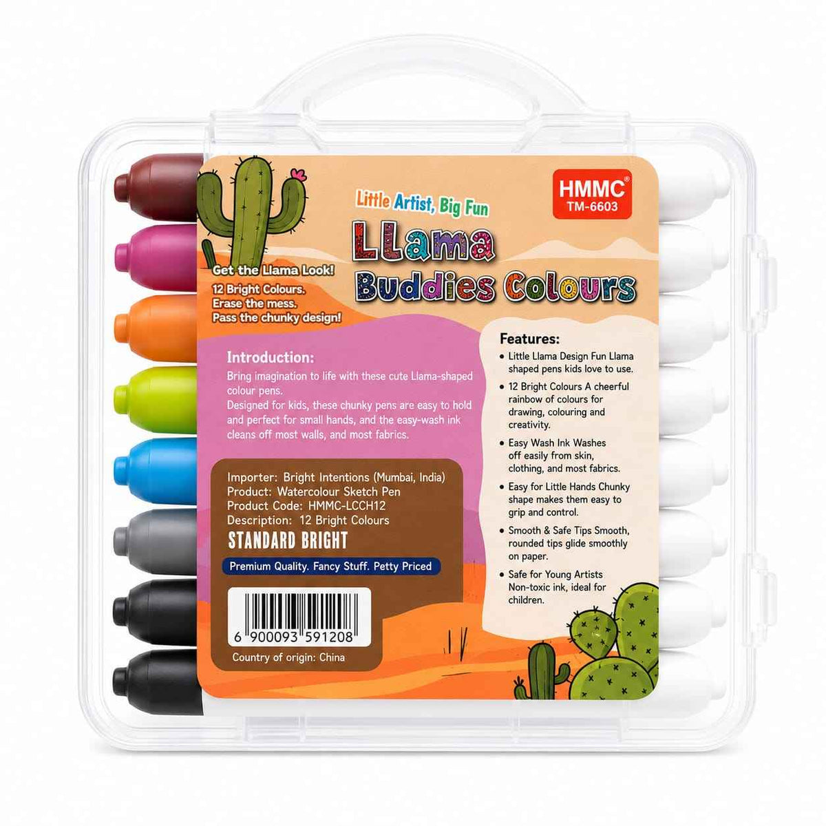 Llama Buddies Colours-12 Washable Sketch Pens – 12 Shade Fine Tip Water Colour Pen Set for Drawing, Colouring, Art & Craft Work for Kids 3+
