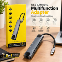 8 in 1 USB-C Hub for Laptop – Multiport Type-C Adapter with 4K HDMI, Gigabit Ethernet, 100W PD Charging, SD/microSD Reader & USB-A