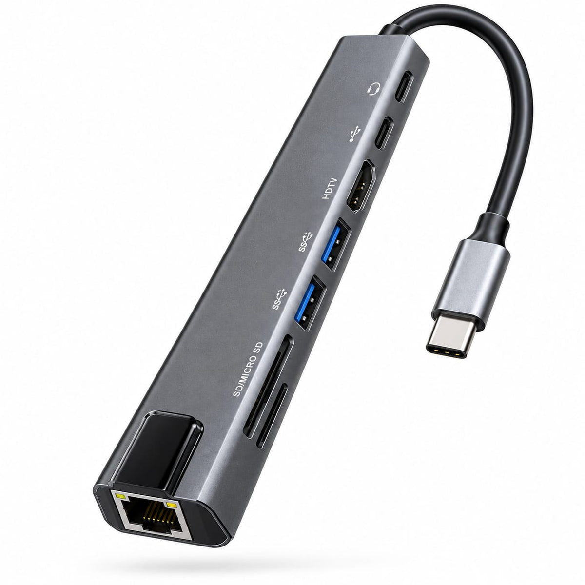 8 in 1 USB-C Hub for Laptop – Multiport Type-C Adapter with 4K HDMI, Gigabit Ethernet, 100W PD Charging, SD/microSD Reader & USB-A