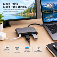 USB-C to HDTV Multiport Adapter LZ-04V 3-in-1 – 4K Hub with USB 3.0, USB-C PD Charging & Aluminium Body for Laptops, Tablets & Phones