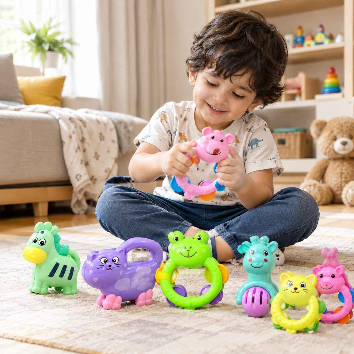 Baby Rattle Set of 5 – Five Animal Friends for First Grasping, Shaking & Sensory Play