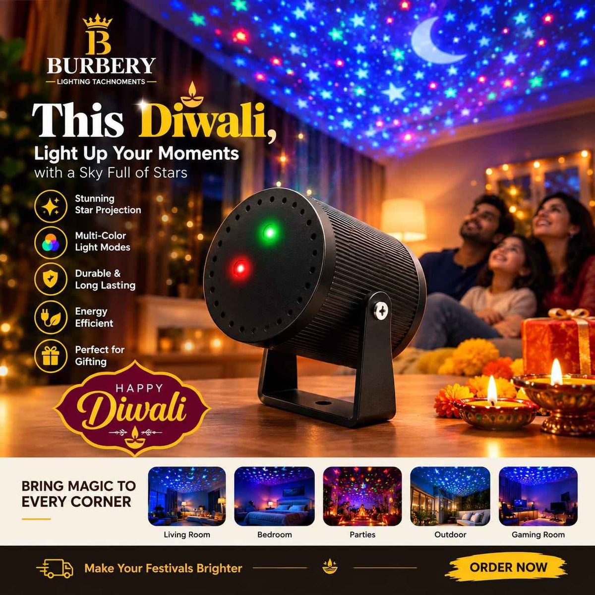 LED Laser Light Projector – Red & Green Party Light for Diwali Nights, Parties & Home Decoration