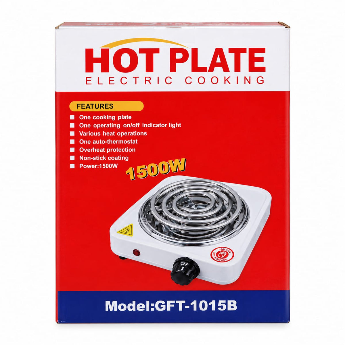 Electric Hot Cooking Plate-1500W – Compact Single Burner Hot Plate GFT-1015B with Overheat Protection & Auto-Thermostat for Hostel, Dorm & Small Kitchen