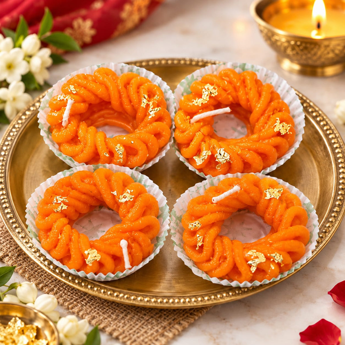 Jalebi Shaped Soy Wax Candle with Fragrance – Sweet Mithai Scent for Diwali & Gifting (Piece of 4)