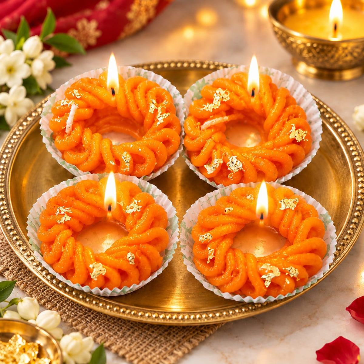 Jalebi Shaped Soy Wax Candle with Fragrance – Sweet Mithai Scent for Diwali & Gifting (Piece of 4)