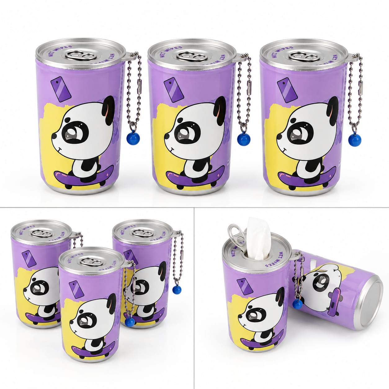 Pocket Wet Wipes – Panda Tissue Canister with 30 Unscented Face & Hand Wipes Each, Snap-Shut Sealing Lid & Single-Pull Dispensing (Set of 3) ,(Set of 5) & (Set of 10)