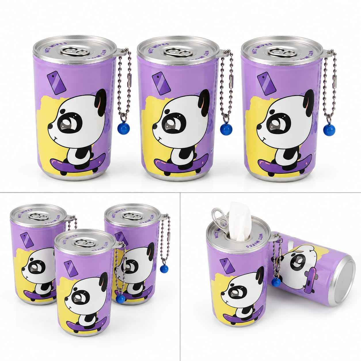 Pocket Wet Wipes – Panda Tissue Canister with 30 Unscented Face & Hand Wipes Each, Snap-Shut Sealing Lid & Single-Pull Dispensing (Set of 3) ,(Set of 5) & (Set of 10)