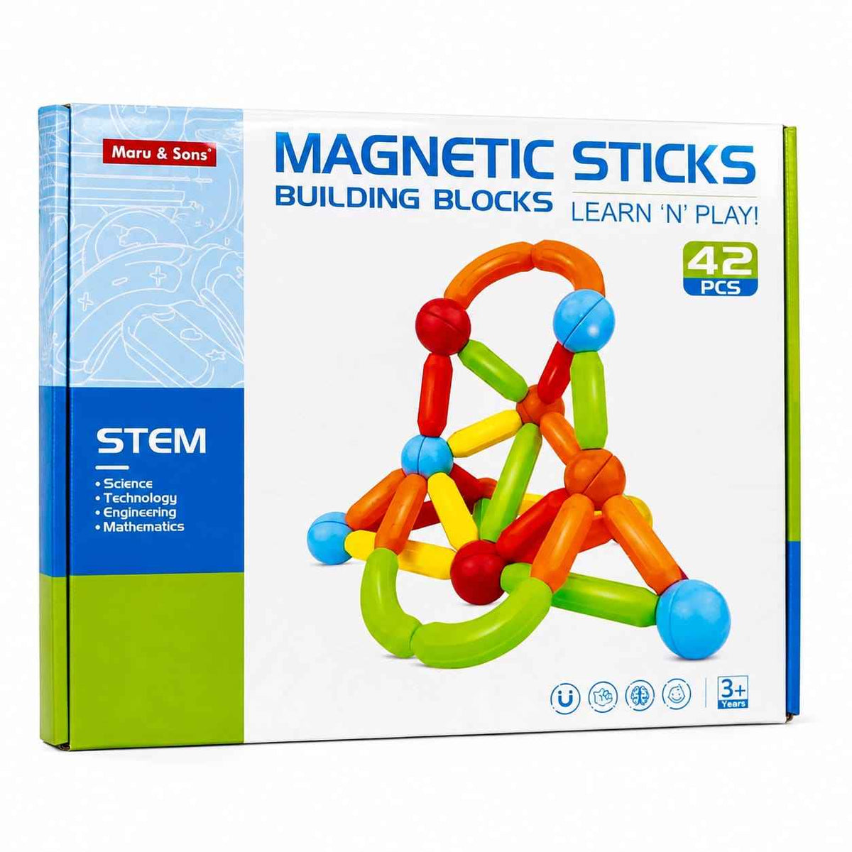 Magnetic Sticks Building Blocks 42 Pcs – STEM Construction Set with Magnetic Rods, Balls & Connectors for Kids 3+ (Multicolor)