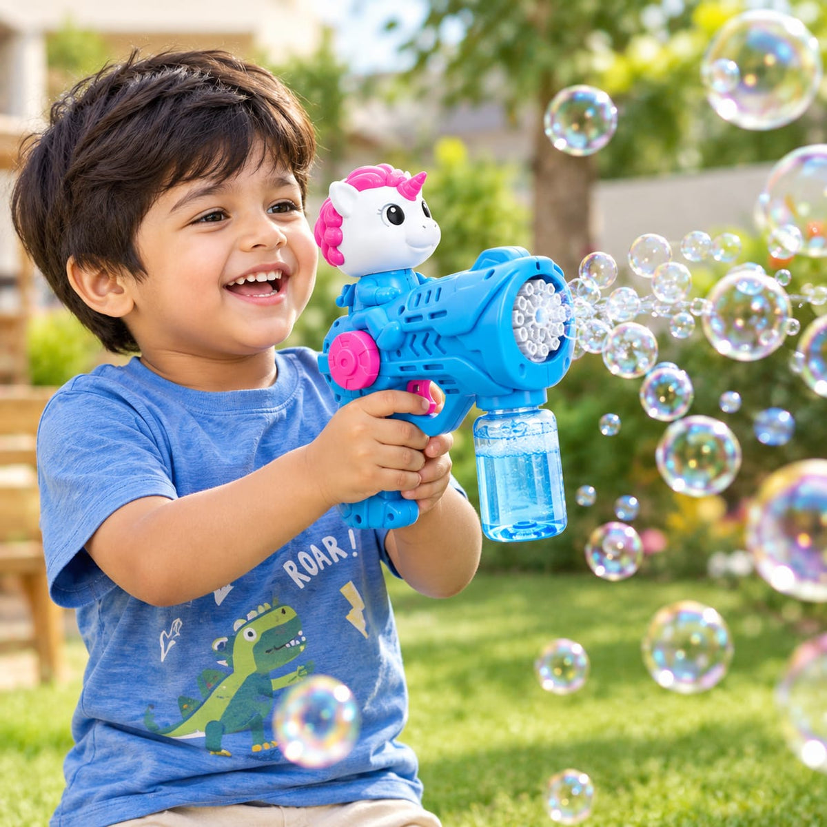 Cartoon Bubble Gun for Kids – One-Click Automatic Bubble Blower with Detachable Cartoon Face