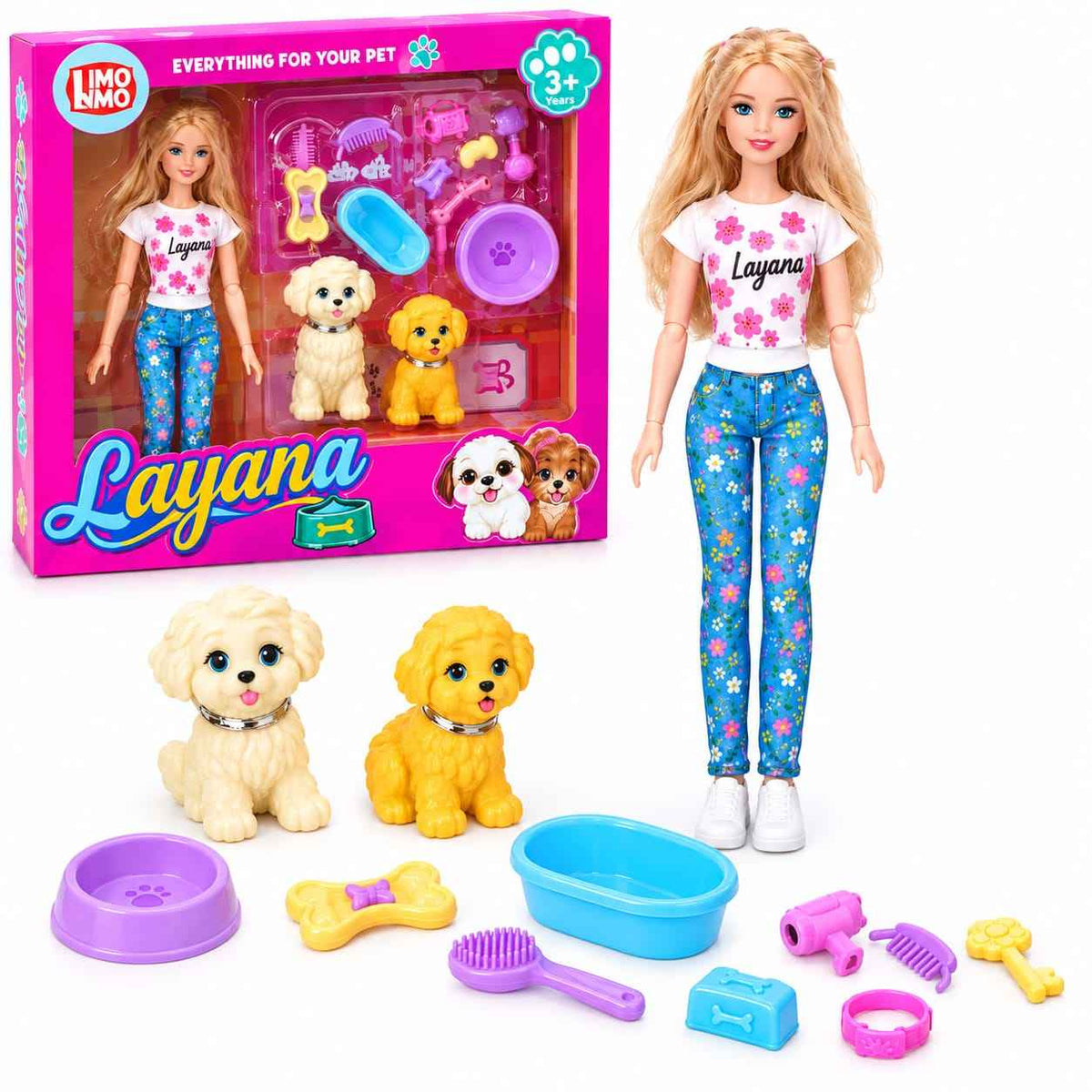 Doll House Playset With Dogs For Kids – 12-Inch Fashion Doll & Pet Grooming Salon Set