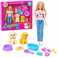 Doll House Playset With Dogs For Kids – 12-Inch Fashion Doll & Pet Grooming Salon Set