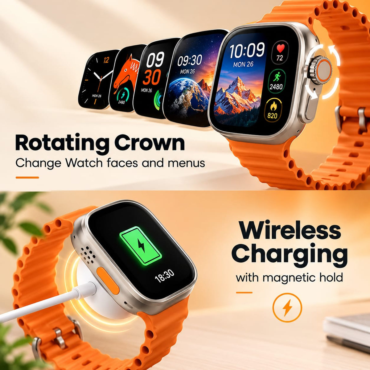 Ultra -3- 7 in 1 Strap Watch – 2.01" Touch Smartwatch with 7 Interchangeable Straps for Men & Women