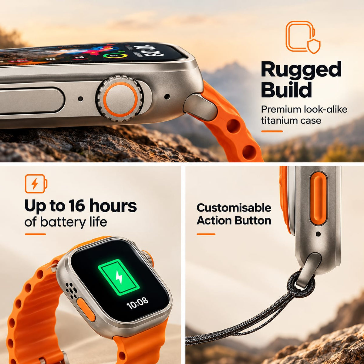 Ultra -3- 7 in 1 Strap Watch – 2.01" Touch Smartwatch with 7 Interchangeable Straps for Men & Women
