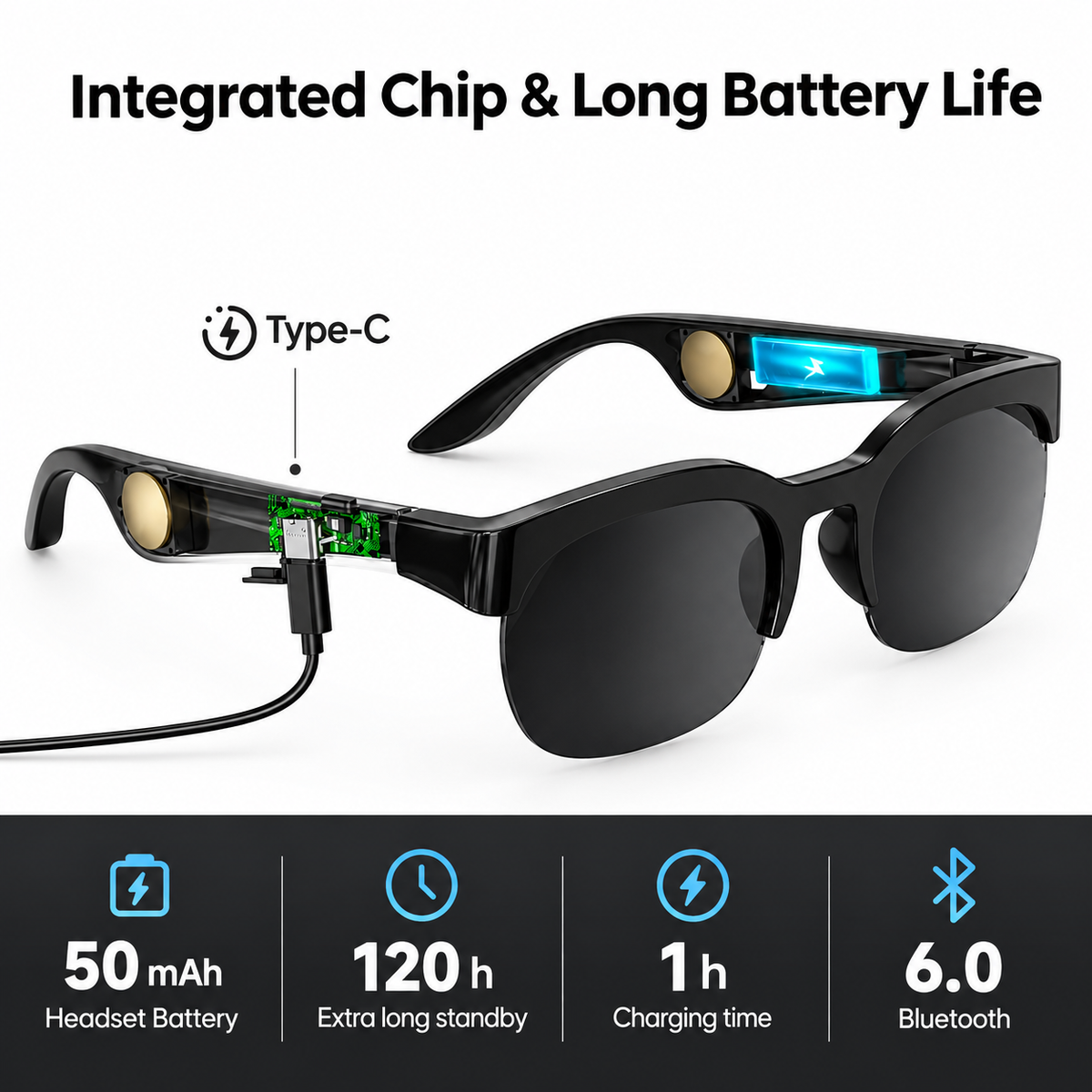 Smart Glasses – Bluetooth 6.0 Music Sunglasses with Hands-Free Calls & UV400 for Men & Women