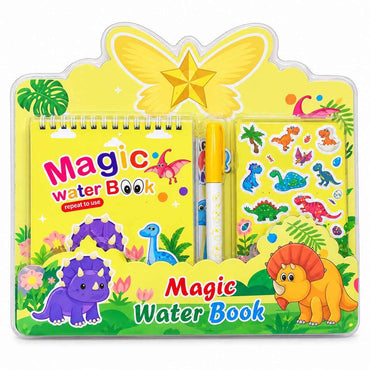 Magic Water Book Activity and Stationery Set – Reusable Water Colouring Book with Pen & Stickers in 4 Themes for Kids 3+
