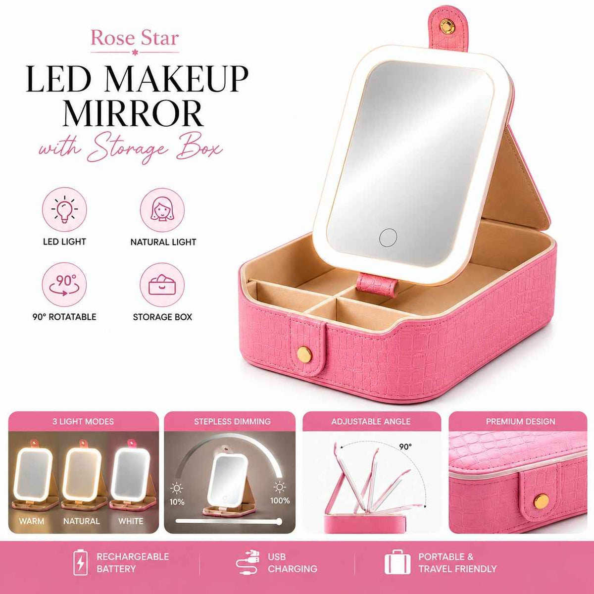 Table Lamp Makeup Mirror with LED Light