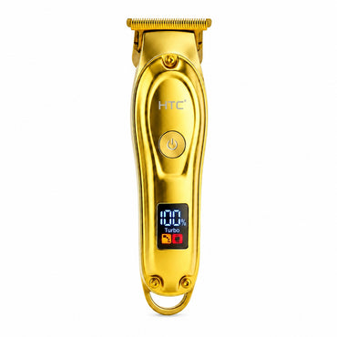 AT-176 GOLDEN HAIR TRIMMER – Professional Rechargeable Cordless Trimmer with Metal Body, T-Blade, LED Display & 3 Guide Combs