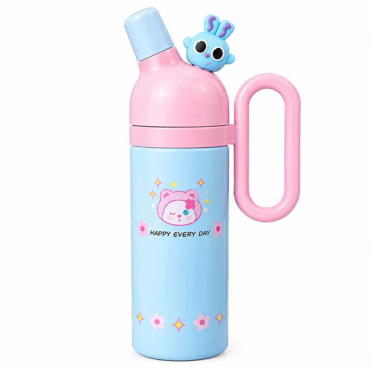 Bear Head Stainless Steel Insulated Water Bottle 800ml – Kids Thermos Sipper Flask with Handle & Leak-Resistant Cap for School and Travel