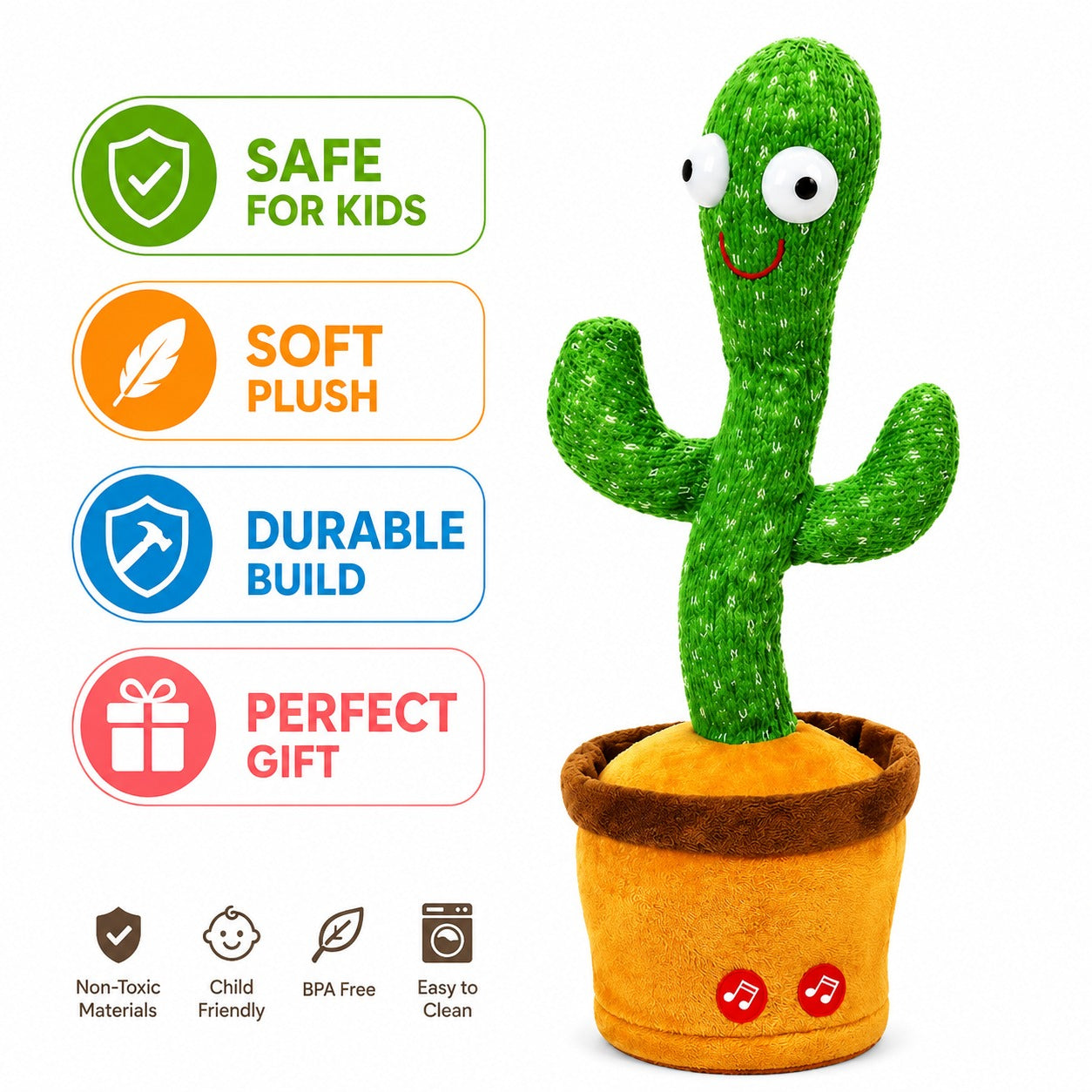 Dancing Talking Cactus Toy – Singing & Repeating Plush Cactus with 120 Songs for Kids