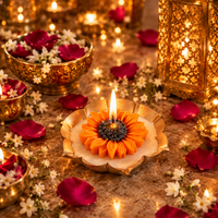 Sunflower Shaped Scented Soy Wax Candle in Urli | Decorative Aromatherapy Candle for Home Decor, Diwali & Gifting