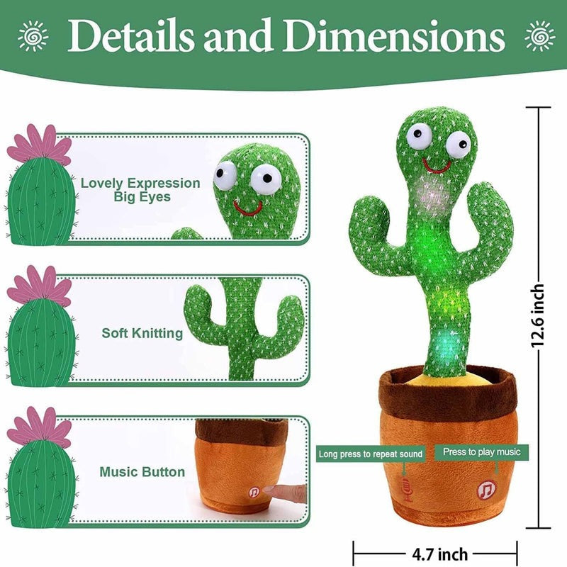 Dancing Talking Cactus Toy – Singing & Repeating Plush Cactus with 120 Songs for Kids