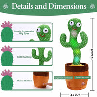 Dancing Talking Cactus Toy – Singing & Repeating Plush Cactus with 120 Songs for Kids