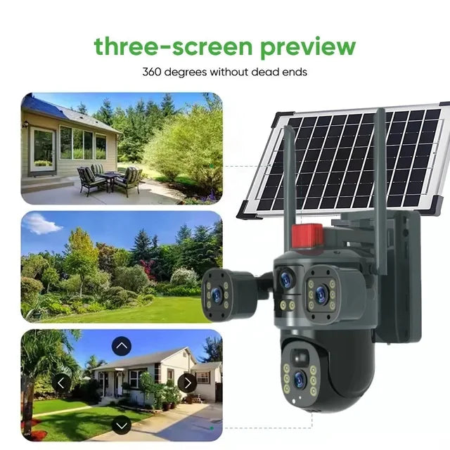 Ai Solar Camera 3in1 – 5MP Triple Lens 4G SIM Outdoor Security Camera with 360° Pan, Colour Night Vision & AI Human Detection (Black)