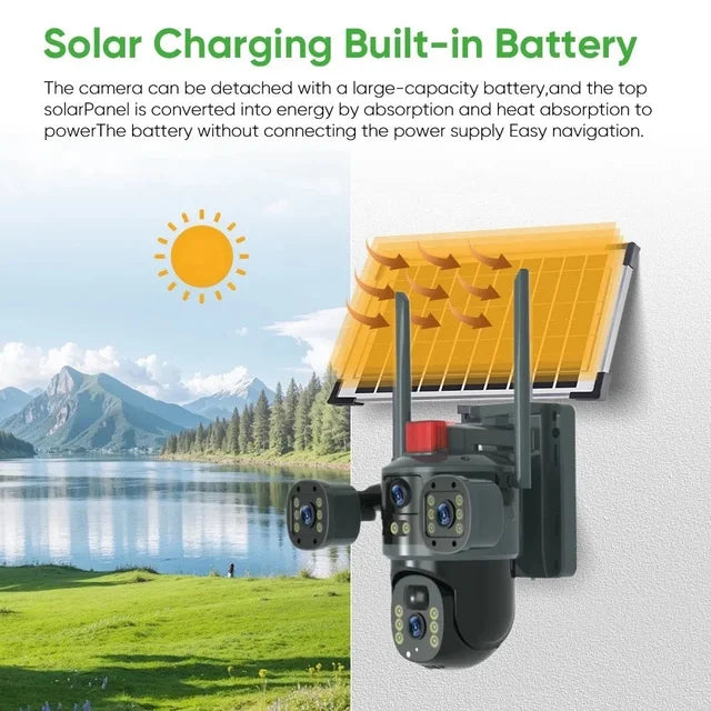 Ai Solar Camera 3in1 – 5MP Triple Lens 4G SIM Outdoor Security Camera with 360° Pan, Colour Night Vision & AI Human Detection (Black)