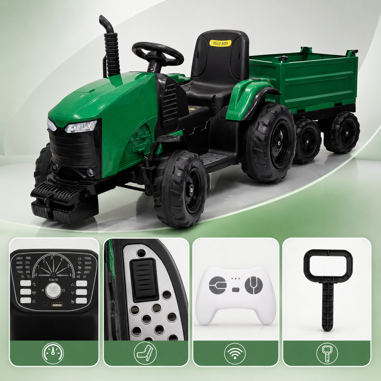 Kids Ride-On Electric Tractor 24V Tractor-Trolly-Big with Trailer & Remote Control