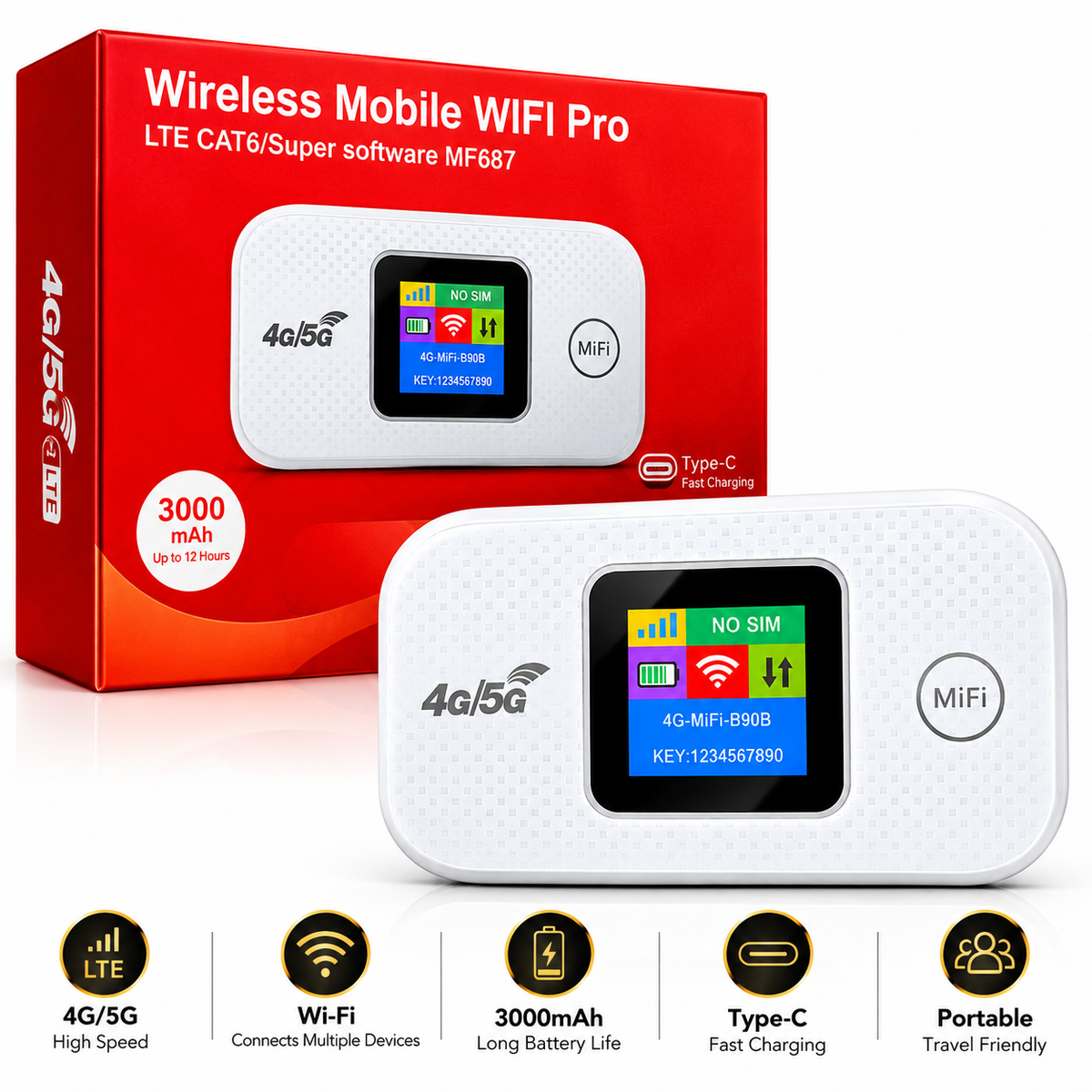 4G Pocket WiFi Router with SIM Slot | 5G SIM Supported – Carry-Anywhere All SIM Hotspot with Colour Screen, 3000mAh Battery & Up to 150Mbps for Travel, Laptop & Work From Home (White)