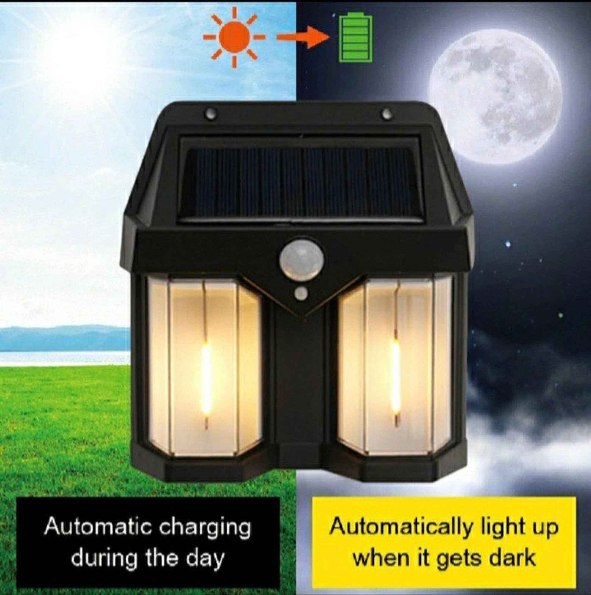 Title: Solar Wall Lamp MZ M994 – Motion Sensor Dual LED Outdoor Light, Wire-Free & Weatherproof with Dusk-to-Dawn Charging
