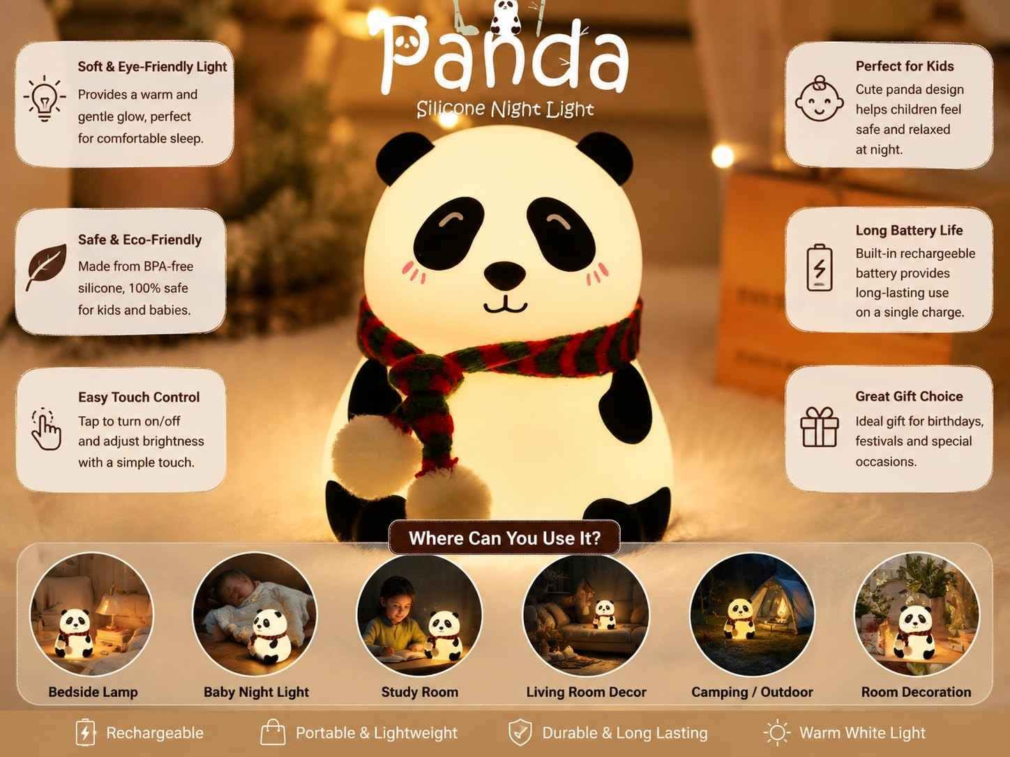 Panda Night Light for Kids